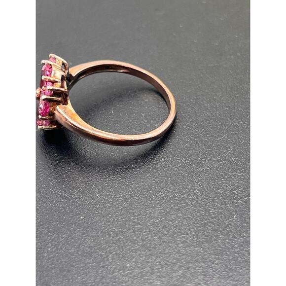 Vermeil Rose Gold Sterling Silver Pink Topaz Red Ruby Cluster Flower Ring Sz 9.5 - Picture 4 of 8